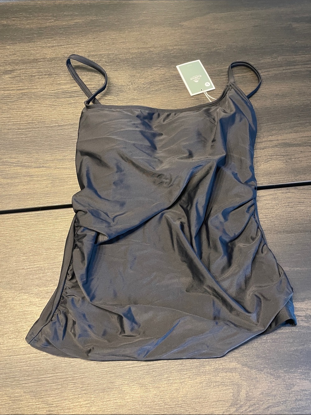 Black Spaghetti-Strap Swim Tankini Top
